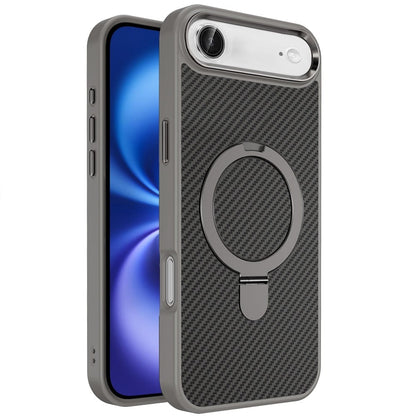 For Apple iPhone 17 Air (6.6") Hybrid Carbon Fiber Design with MagSafe Compatible [Magnetic Circle], Ring Stand Shockproof Slim TPU Case Cover