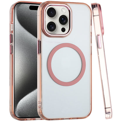 Phone Case for Apple iPhone 15 Pro Magnetic Clear Acrylic Metal Button Camera Guard Shockproof Transparent Slim Grip Premium Hybrid Cover Gold