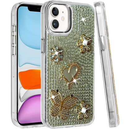 Phone Case for Apple iPhone 11 Luxury Crystal Butterfly Floral Jeweled Heart Full Diamond Design, Sparkling Decorative Details, Elegant Style Cover