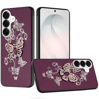 Phone Case for Samsung Galaxy S26 Diamond Glitter 3D Butterfly Engraved Luxury Bling Hybrid Shockproof Chrome Edge Protective Durable Grip Cover Purple