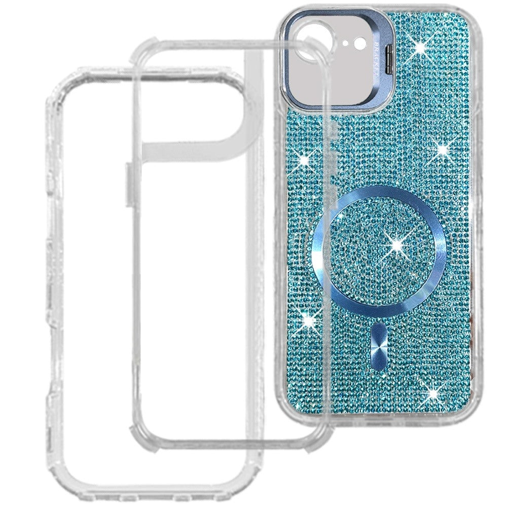 Phone Case for Apple iPhone 17E / iPhone 16E Luxury Glitter Magnetic Hybrid with Camera Stand Dual Layer Shockproof Sparkle Dot Pattern Clear Edges Cover