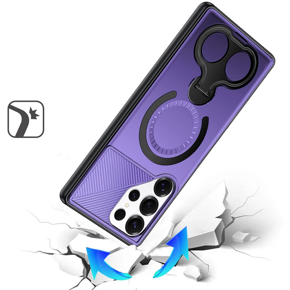 For Samsung Galaxy S25 Ultra Hybrid with Invisible 2 Hole Ring Stand Magnetic back Car Mount Friendly Protector Case Cover Purple