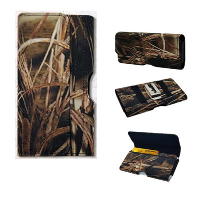 For Apple iPhone 16 Pro Max (6.9") Universal Camo Leather Horizontal Holster Pouch with Credit Card Slots Wallet & Belt Loop Clip Carrying (Fits 7.0 inch Phone) [Camouflage]