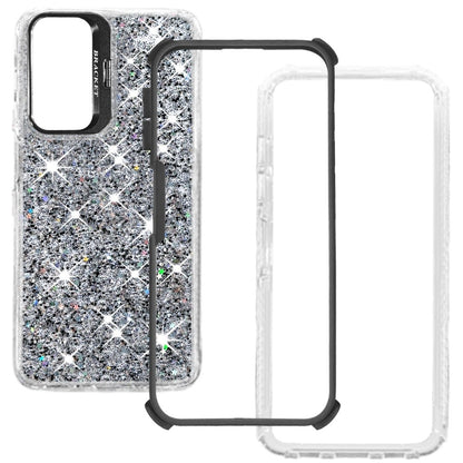 Phone Case for Samsung Galaxy A27 Luxury Bling Scattered Glitter Hybrid Dual Layers with Integrated Camera Stand and Sparkle Finish Design Cover