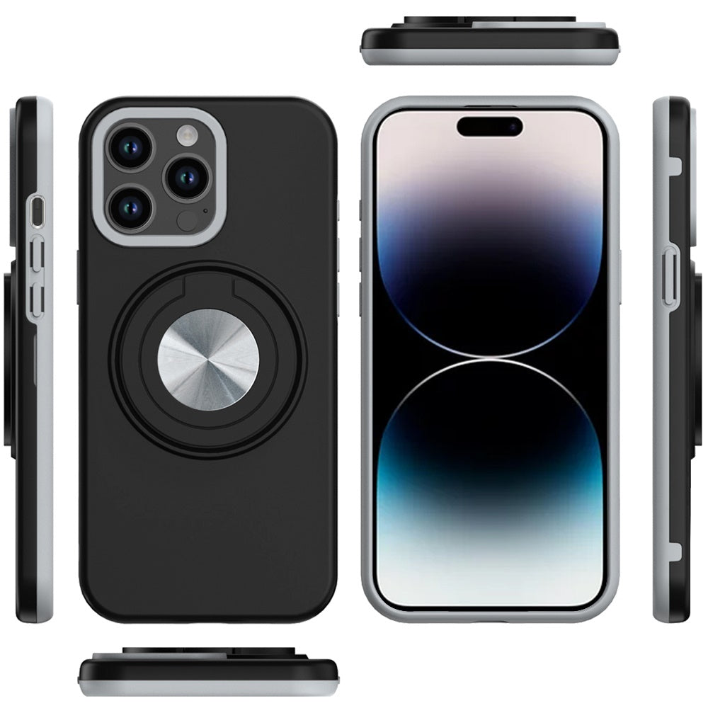 Metal Matte Hybrid with Invisible Rotational Ring Stand, Car Mount Friendly, Military Grade Slim Fit Sturdy