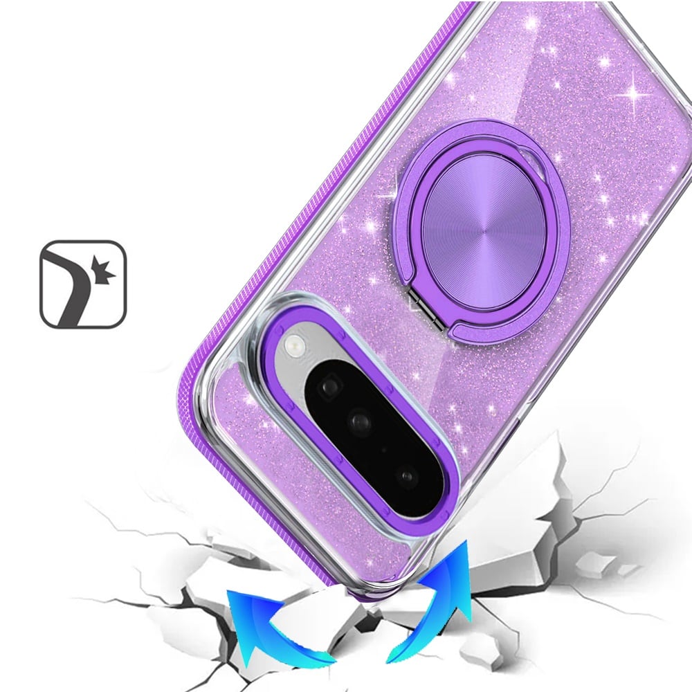 For Google Pixel 10 / 10 Pro Slim Bling Glitter Sparkly Shimmer Hybrid with Magnetic Ring and 360° Rotational Stand [Compatible with Magsafe] Case Cover