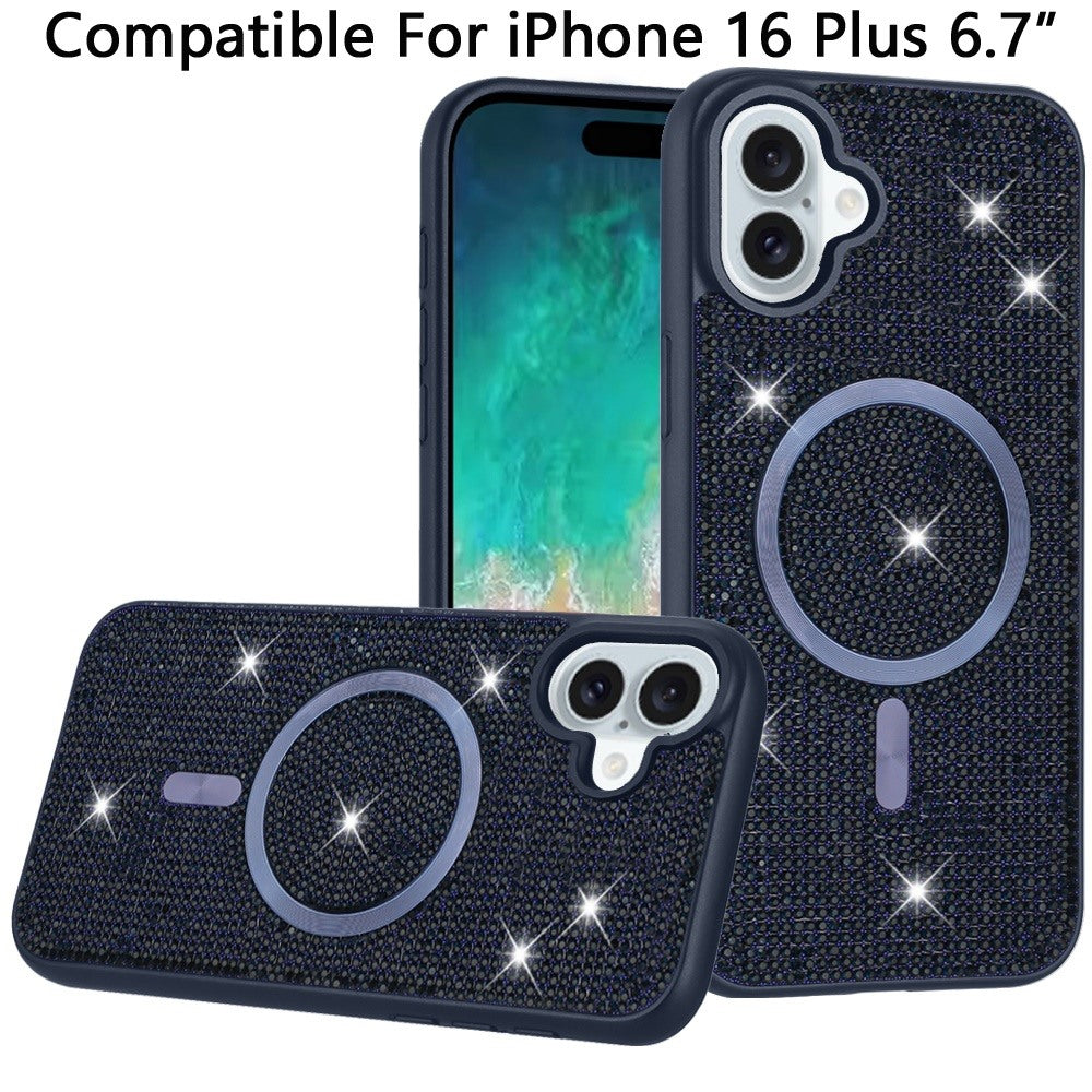 Phone Case for Apple iPhone 16 Plus Magnetic Bling Diamond Sparkle Hybrid Shockproof Rugged Grip Durable Protection Anti-Slip Armor Design Cover