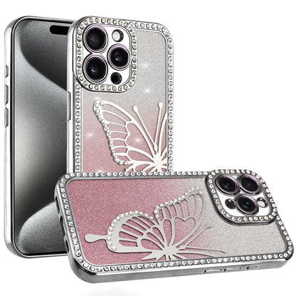 For Apple iPhone 14 /13 Butterfly Glitter Diamond Shimmer Hybrid Slim & Stylish Electroplated Sparkly Bling Shockproof TPU Protective Case Cover