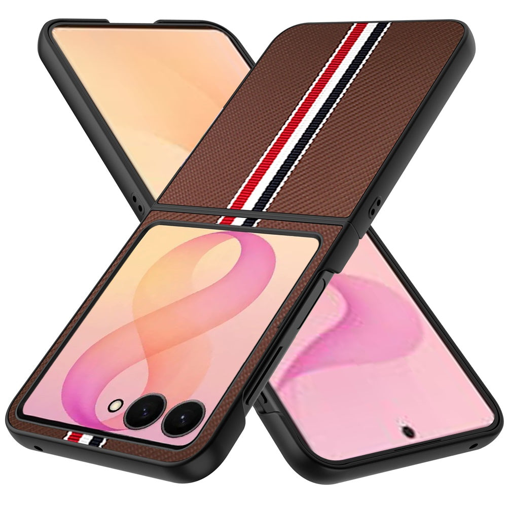 Phone Case for Samsung Galaxy Z Flip 8 Velvet Fabric Vegan PU Leather Slim Fit Hybrid Protective Shell Shockproof Design Cover Brown