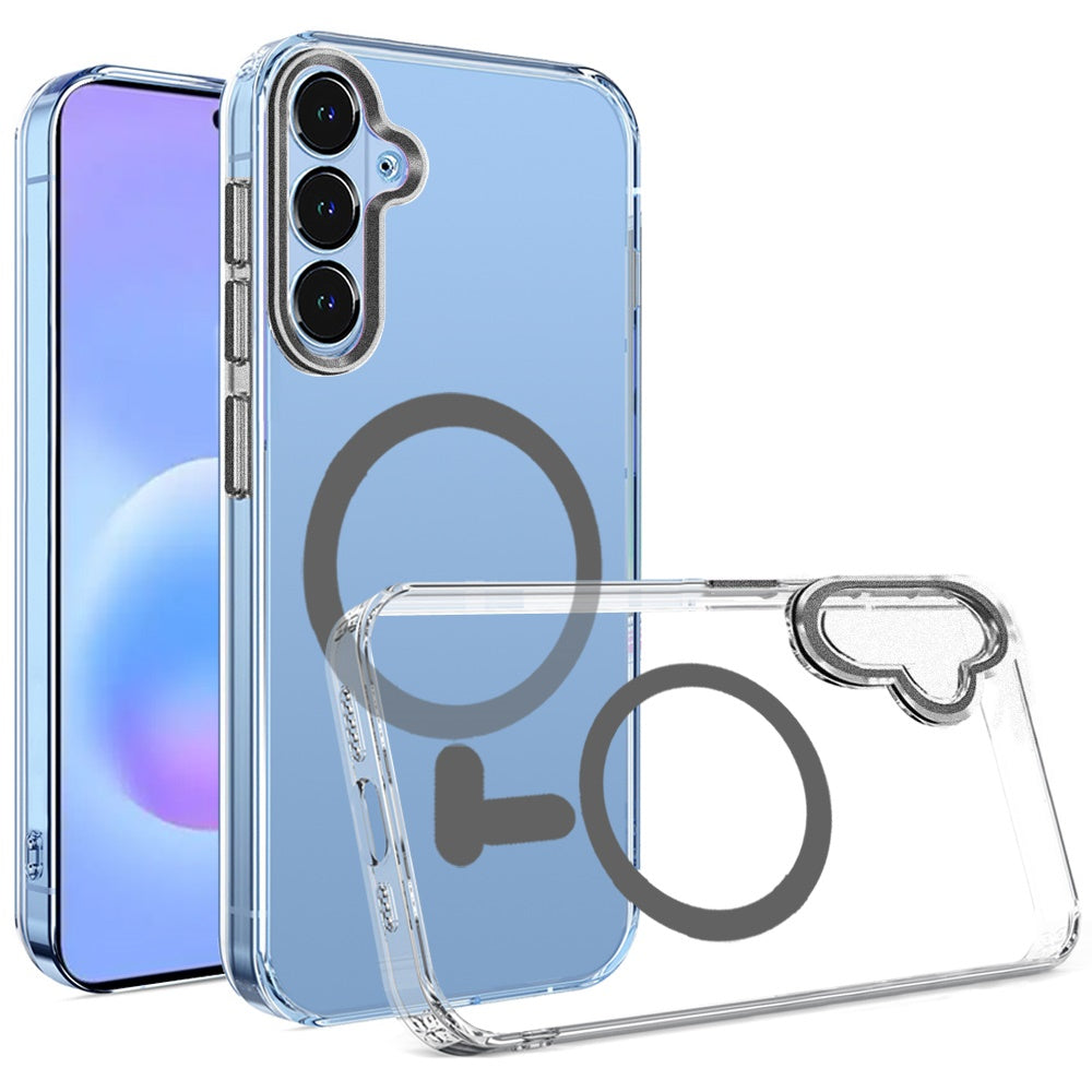 Phone Case for Samsung Galaxy A57 Clear Transparent Magnetic Circle Slim Shockproof Durable TPU Hard PC Grip Hybrid Design Cover Black
