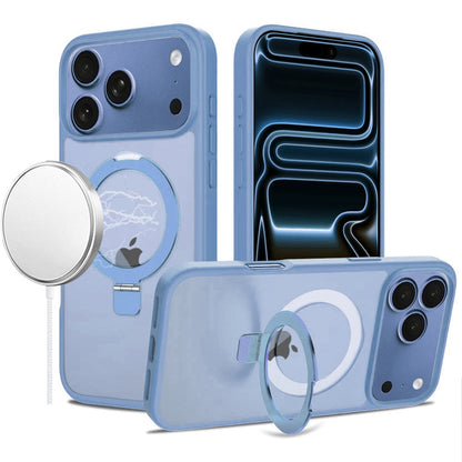 Phone Case for Apple iPhone 18 Pro Max Magnetic Ring Stand Full Rotation Matte Shockproof Grip Anti Slip Durable Camera Protection Hybrid Cover Blue