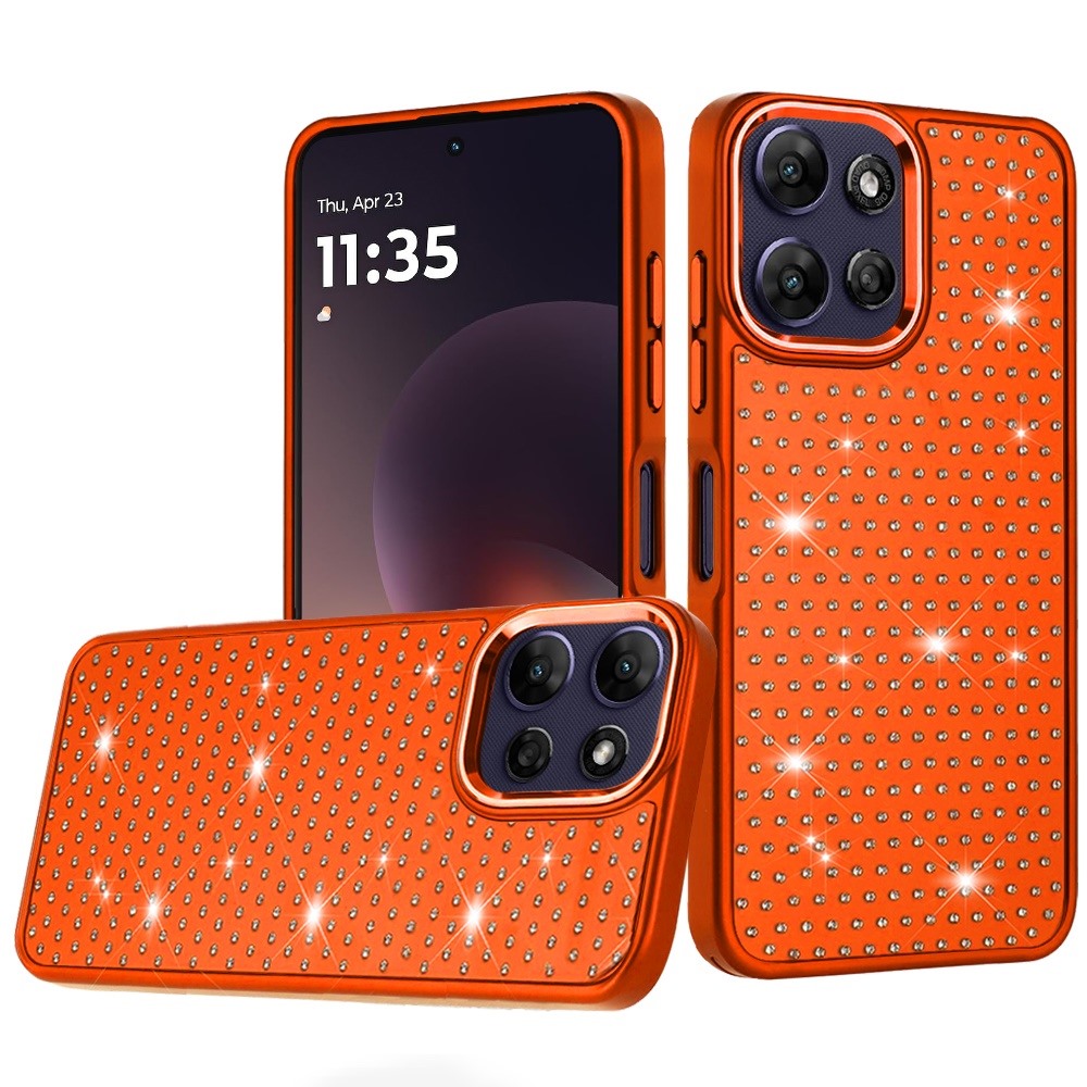 Phone Case for Motorola Moto G Power 5G 2026 /2025 Luxury Diamond Bling Sparkle Chrome Metallic Edge Shockproof Durable Protective Stylish Premium Hybrid Design Cover Cosmic Orange