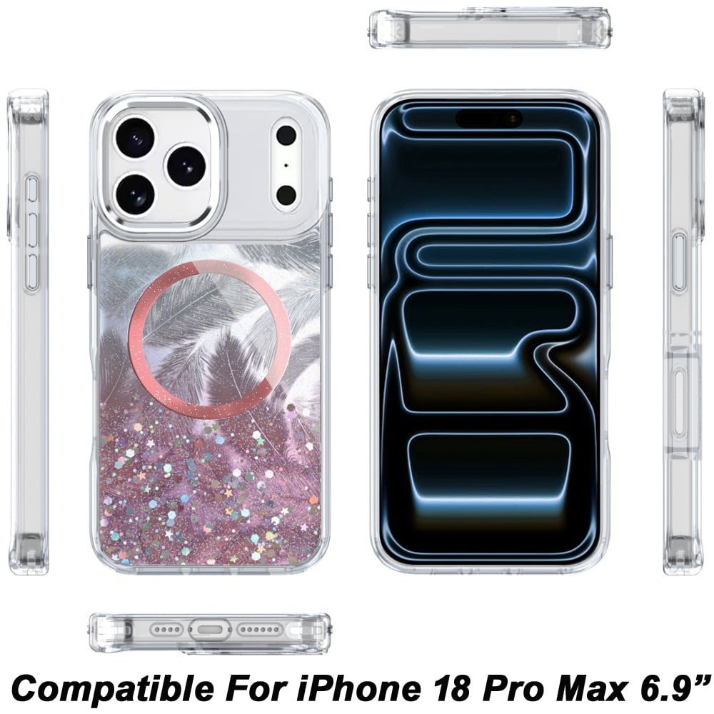 Phone Case for Apple iPhone 18 Pro Max Magnetic Epoxy Glitter Shimmer Crystal Hybrid Shockproof Slim Grip Anti Scratch Protective Clear Cover