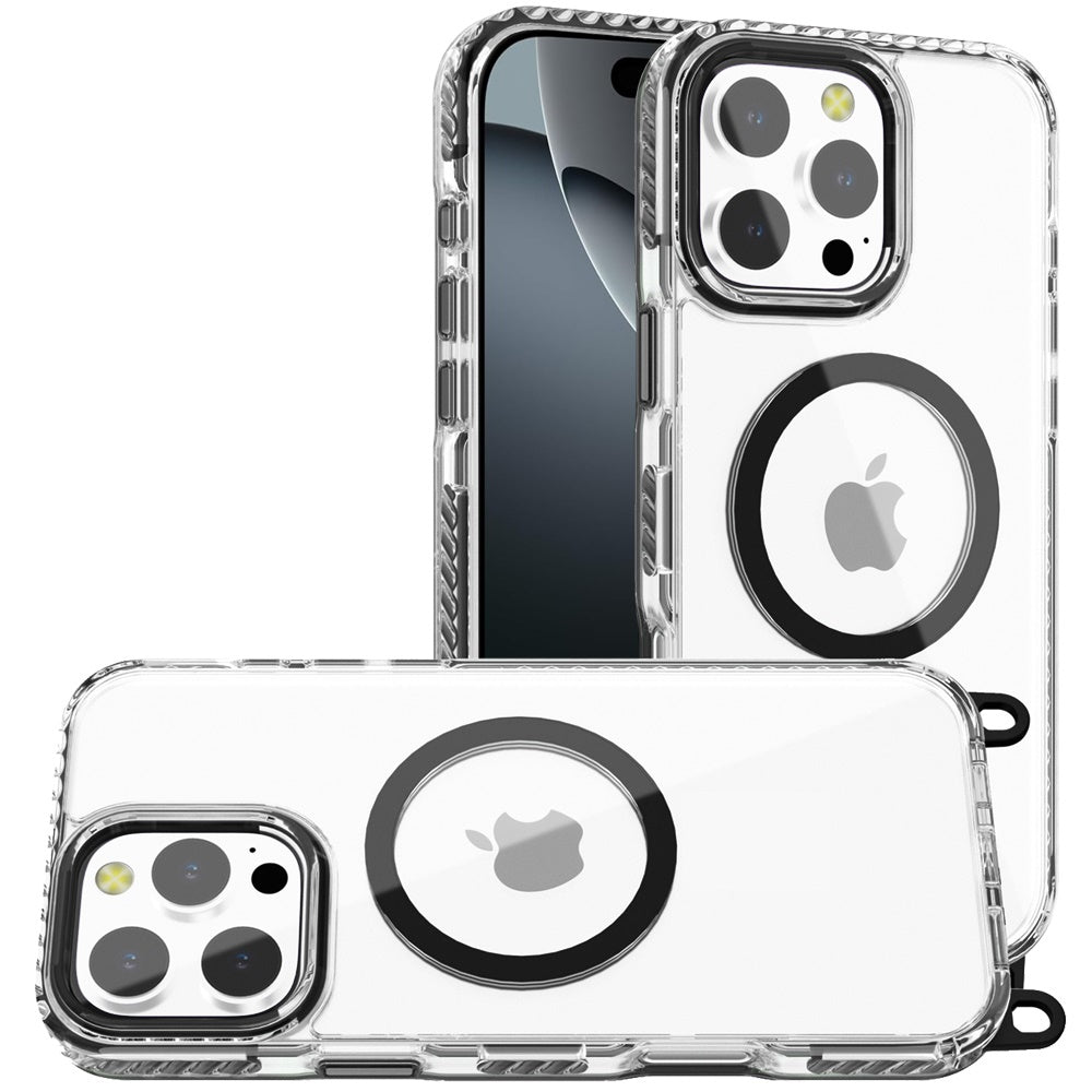 For Apple iPhone 11 Pro Max Clear Magnetic Frame PC Back Shockproof Protective Case with Detachable Lanyard Strap, Compatible with MagSafe Case Cover