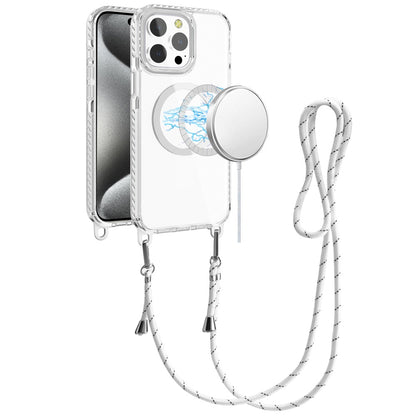 For Apple iPhone 12 Pro Max Clear Magnetic Frame PC Back Shockproof Protective Case with Detachable Lanyard Strap, Compatible with MagSafe Case Cover
