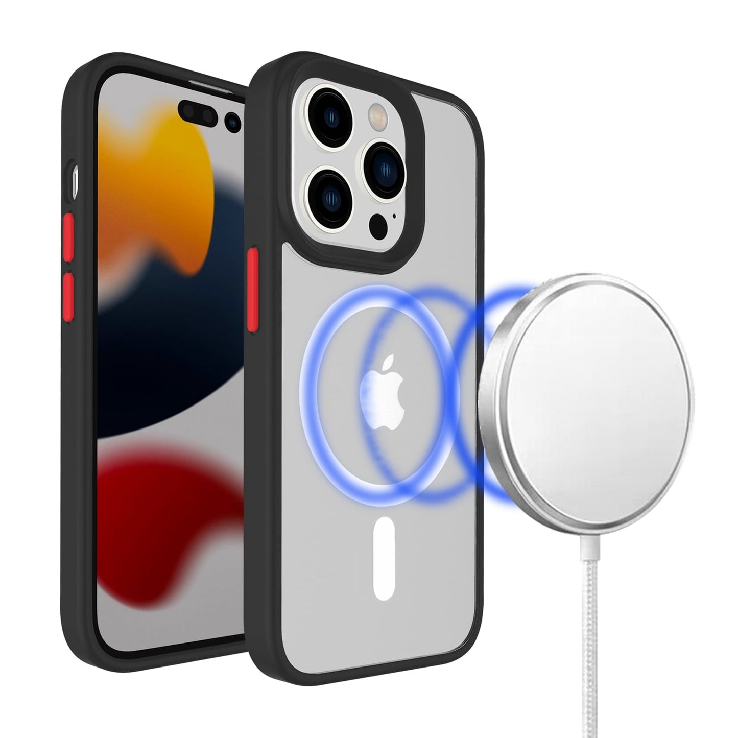For Apple iPhone 12 Pro Max Magnetic Circle Hybrid 2mm Shock Protection Durable Grip Color Button Design for Ultra Series Case Cover Black