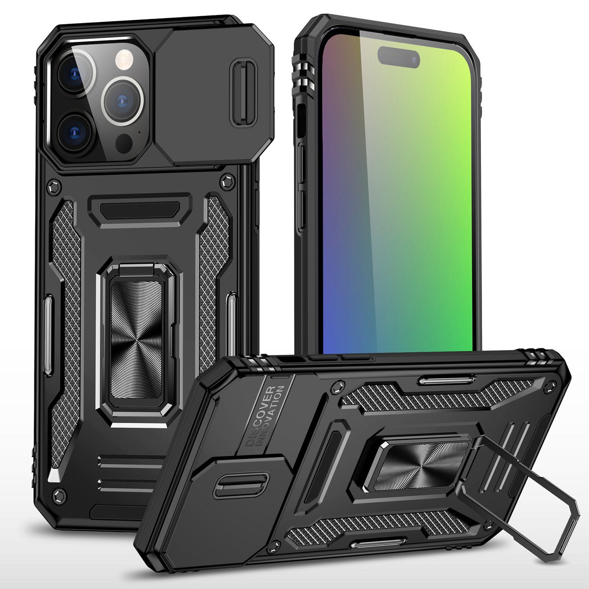 Tough Metal Ring Shockproof Sliding Camera Window Hybrid Armor Rugged Anti Slip Heavy Duty Grip