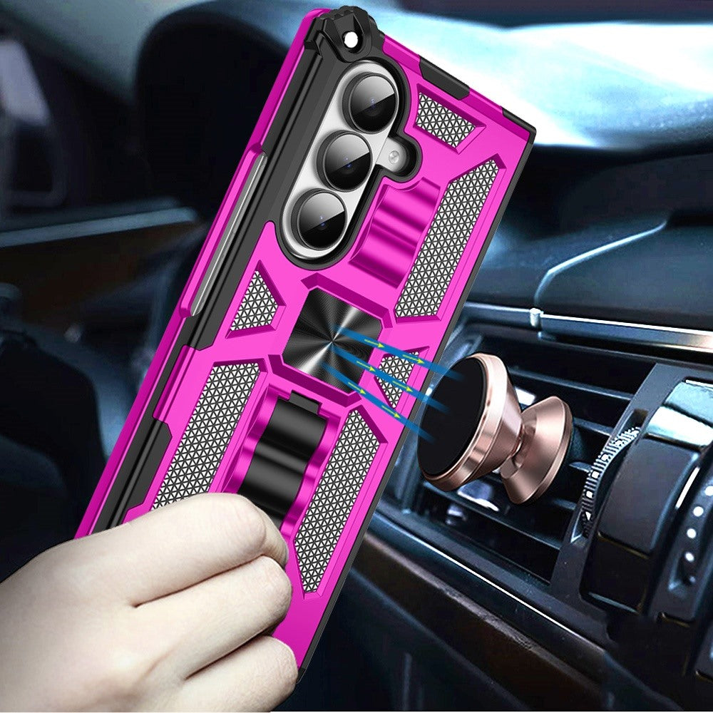 For Samsung Galaxy Z Fold 7 Hybrid Shockproof [Military Grade] Rugged Protective with Magnetic Car Mount & Invisible Stand Case Cover