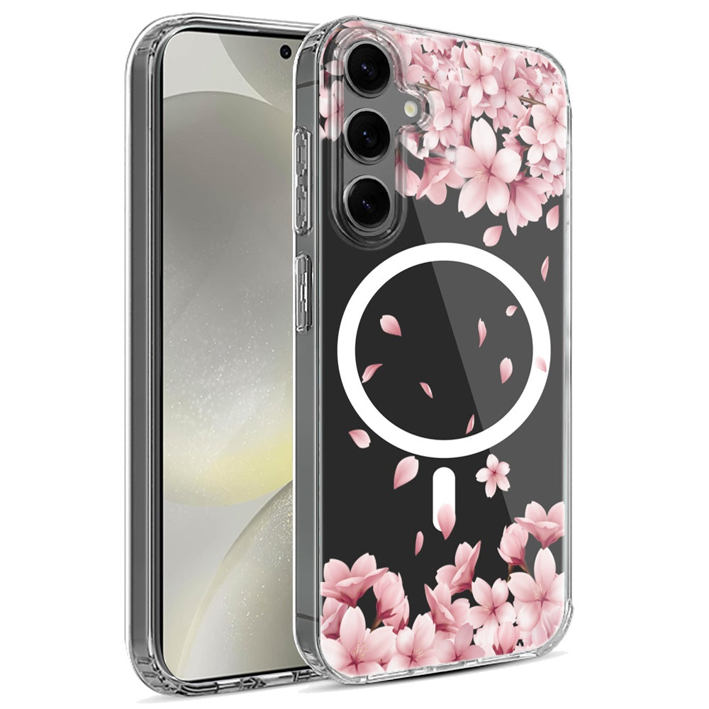 For Samsung Galaxy S25 Ultra Hybrid Flower Design Stylish Fashion Case, MagSafe Compatible, Thick Shockproof Hard PC Case Cover