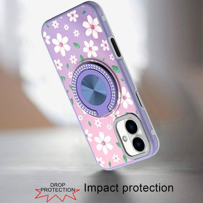 For iPhone 16 (6.1") Pattern Design Hybrid with Invisible Ring Stand & Magnetic Back, Shockproof Protective Grip Case Cover