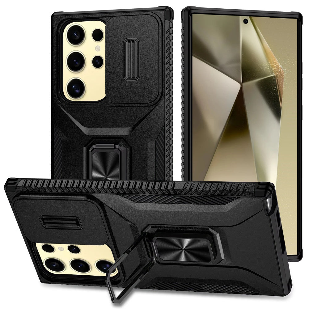 For Samsung Galaxy S22 Camera Cover Phone Case with Magnetic Rotation Ring Stand [Military Grade] Hybrid Hard TPU Shockproof Case Cover