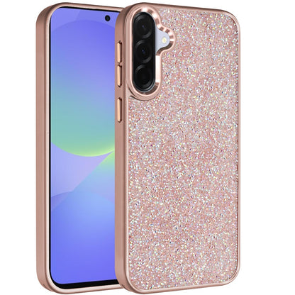 Phone Case for Samsung Galaxy A56 / A36 Crystal Glass Bling Diamond Metallic Edge Shockproof Durable Protective Clear Hybrid Stylish Premium Design Cover Rose Gold