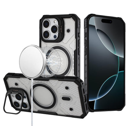 For Apple iPhone 17 Pro Max Transparent Tough Dotted Magnetic Case with Camera Stand & Hybrid Grip Shockproof Case Cover