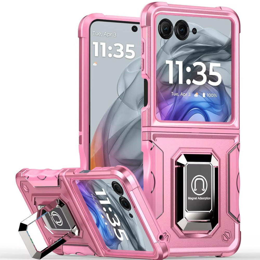 For Motorola Razr 2025 Hybrid Stand Magnetic Ring Holder Kickstand Heavy Duty Rugged Drop Silicone & Hard PC Shockproof Case Cover