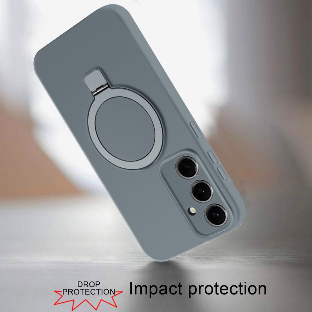 For Samsung Galaxy S24+ Plus Magnetic Ring Stand Liquid Silicone Shock Protection Soft Grip Anti Slip Durable Design for Plus Series Case Cover
