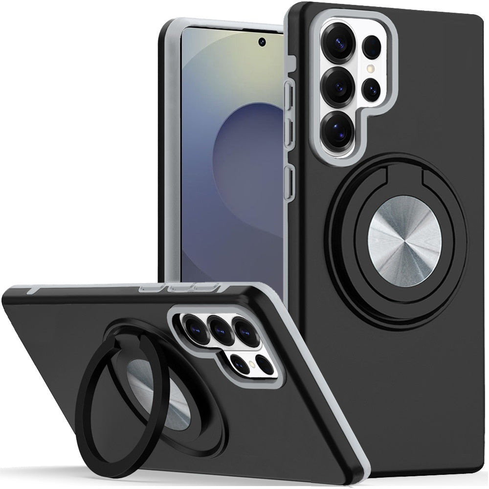 For Samsung Galaxy S26 Ultra Metal Matte Hybrid with Invisible Rotational Ring Stand, Car Mount Friendly, Military Grade Slim Fit Sturdy Case Cover Cosmic Orange