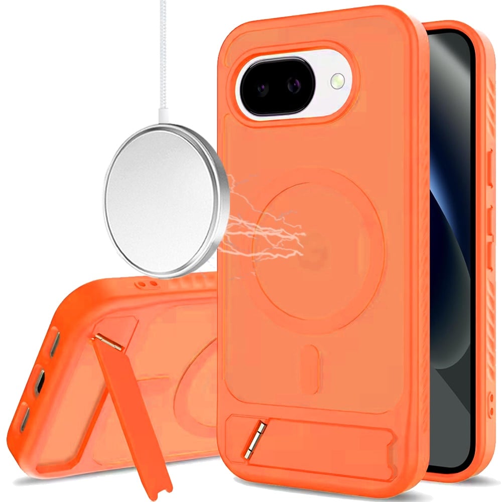 Phone Case for Google Pixel 10A Matte Magnetic Metal Kickstand Shockproof Grip Anti Slip Durable Protective Heavy Duty Hybrid Cover