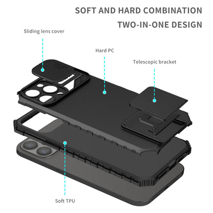 For Samsung Galaxy A52 5G Hybrid Hard PC & TPU Rubber Shockproof with Kickstand & Covered Camera Protection Case Cover Black