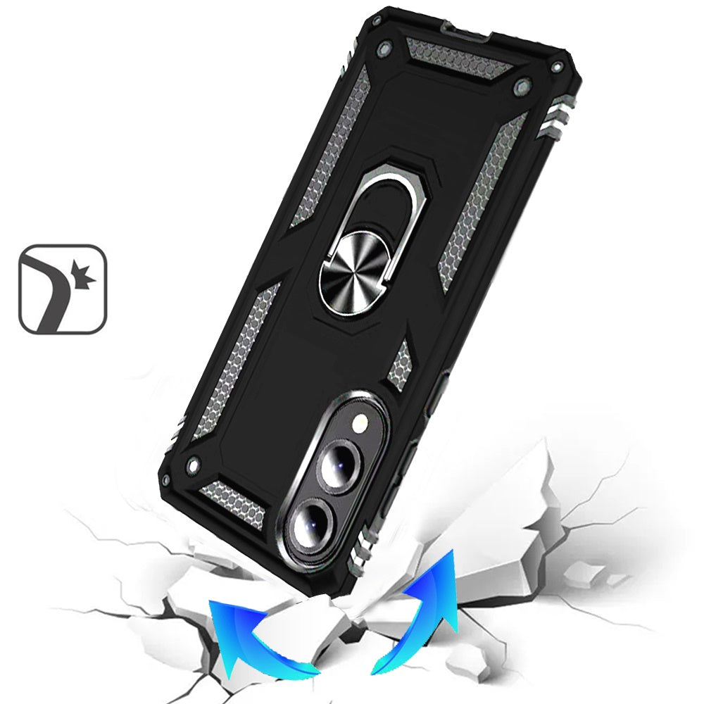 For Samsung Galaxy S25 EDGE Hybrid Combo Belt Clip Holster with Ring Stand Holder, Military Grade Fit Magnetic Car Mount Shockproof Case Cover Black