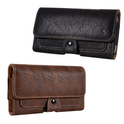 For Apple iPhone 16 Pro (6.3") Universal Pouch Case Horizontal Phone Holster Leather Cover with Pouch ID Credit Card Holder Slots and Belt Clip Loop, XL [Brown]