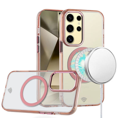 For Samsung Galaxy S24+ Plus Transparent Back Hybrid Case - Magnetic Circle, Color Frame, Metal Buttons, MagSafe Compatible Case Cover