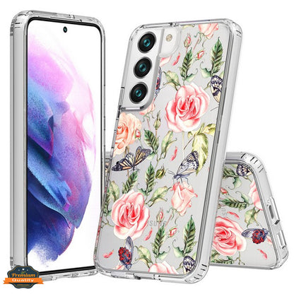 For Samsung Galaxy A36 Floral Pattern Hybrid Transparent TPU Silicone, Shock Absorption Bumper, Hard Back Slim Case Cover
