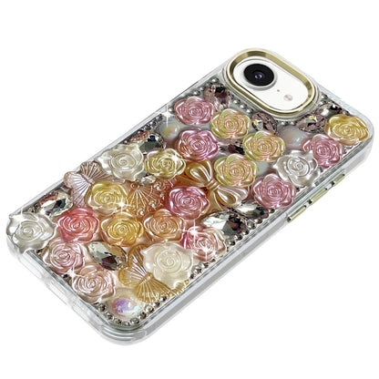 For Apple iPhone 17E /16E Muti-Color Floral Fashion Bling Crystal 3D Full Diamonds Stones Sparkle Rhinestone Glitter Hybrid Case Cover