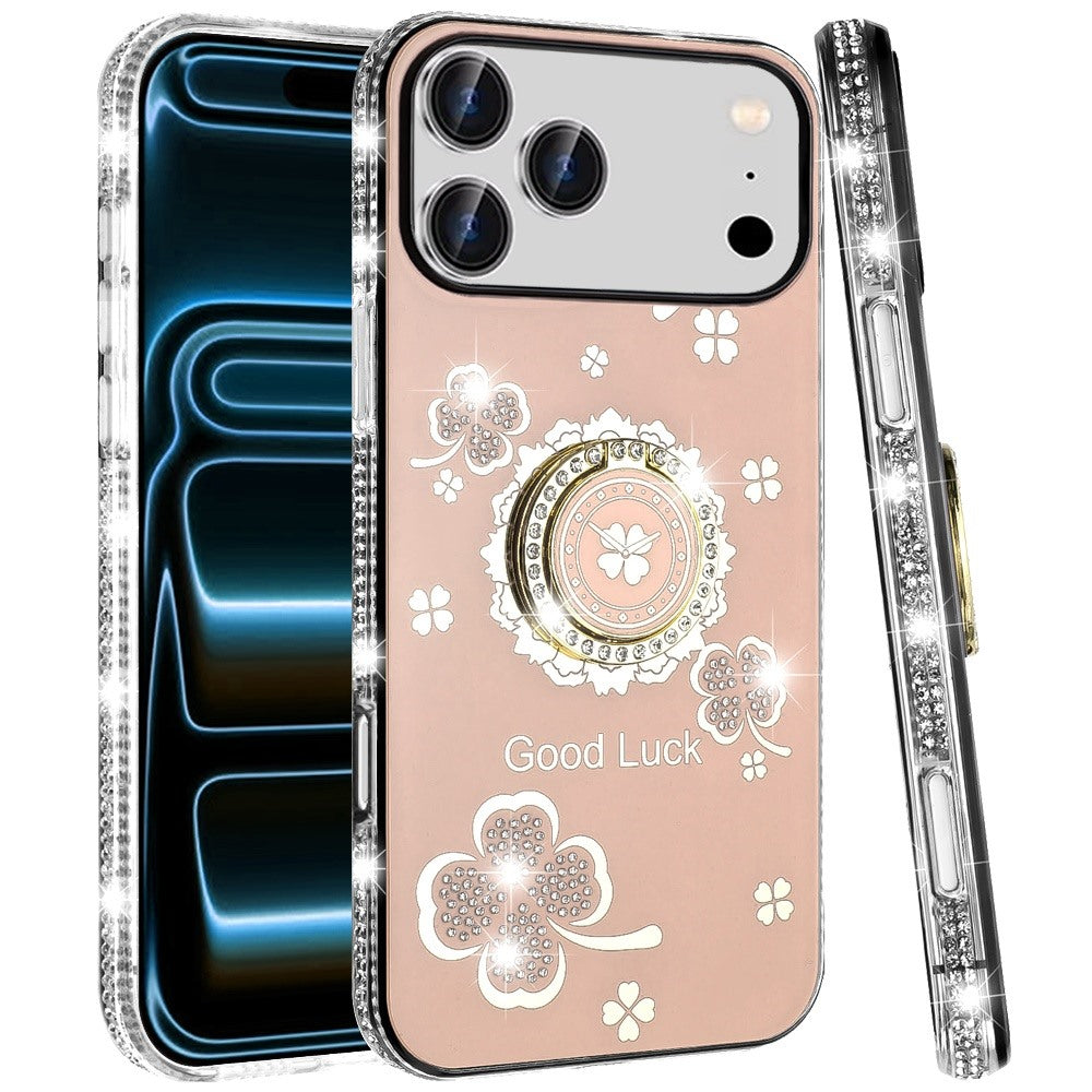 Phone Case for Apple iPhone 18 Pro Glitter Diamond Ring Stand Sparkle Rhinestone Edge AntiSlip Kickstand Luxury Fashion Bumper Shockproof Cover