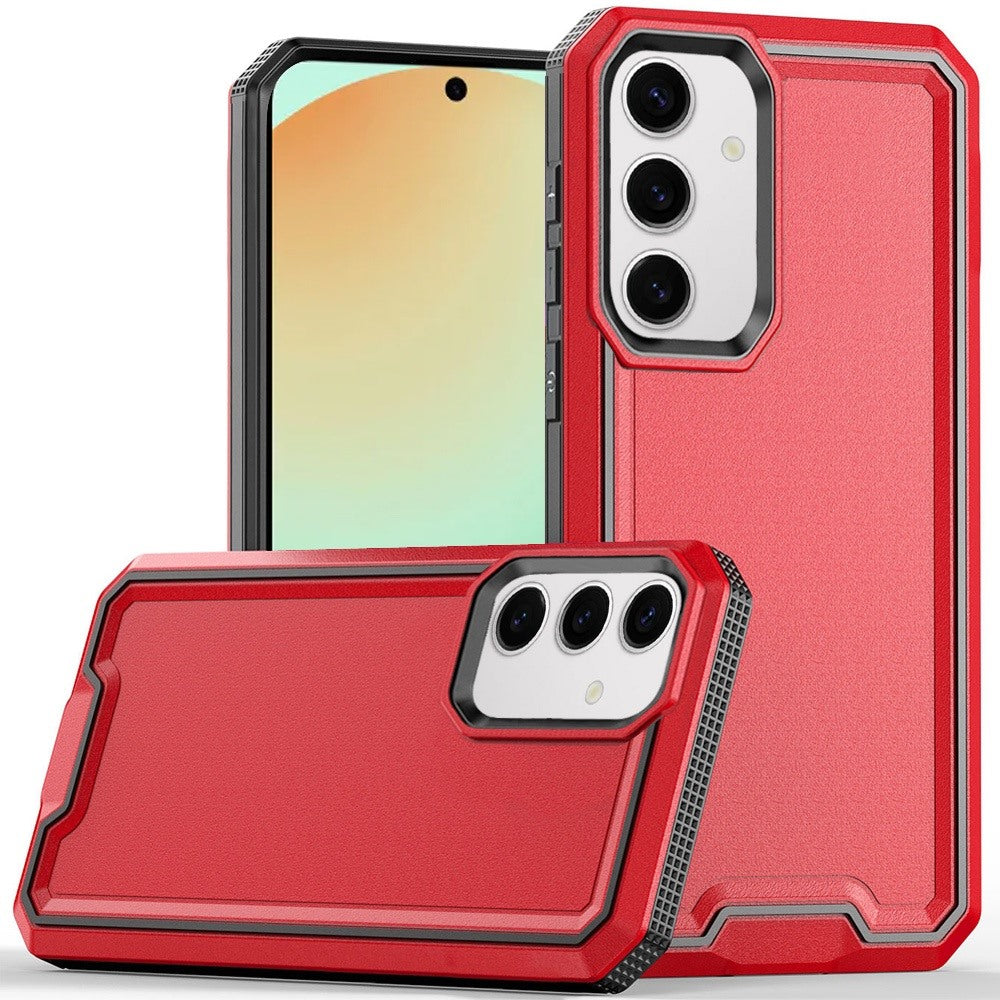 For Samsung Galaxy S24 FE Tough Modern Fused Hybrid Armor Hard PC TPU Rubber Shockproof Drop Protection Impact Case Cover Red