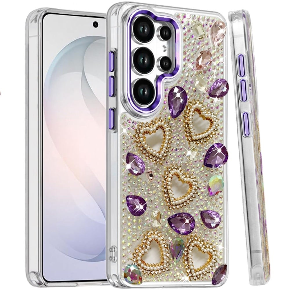 Phone Case for Samsung Galaxy S26 Ultra Luxury Crystal Heart Rhinestone Diamond Bling Shockproof Hybrid Glitter Protective Stylish Durable Grip Cover