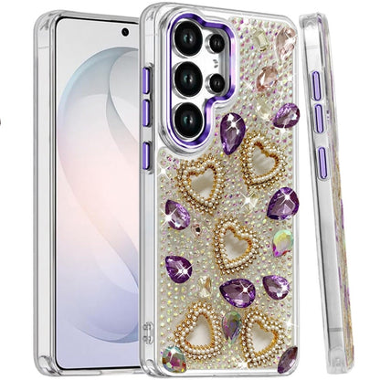 Phone Case for Samsung Galaxy S26 Ultra Luxury Crystal Heart Rhinestone Diamond Bling Shockproof Hybrid Glitter Protective Stylish Durable Grip Cover