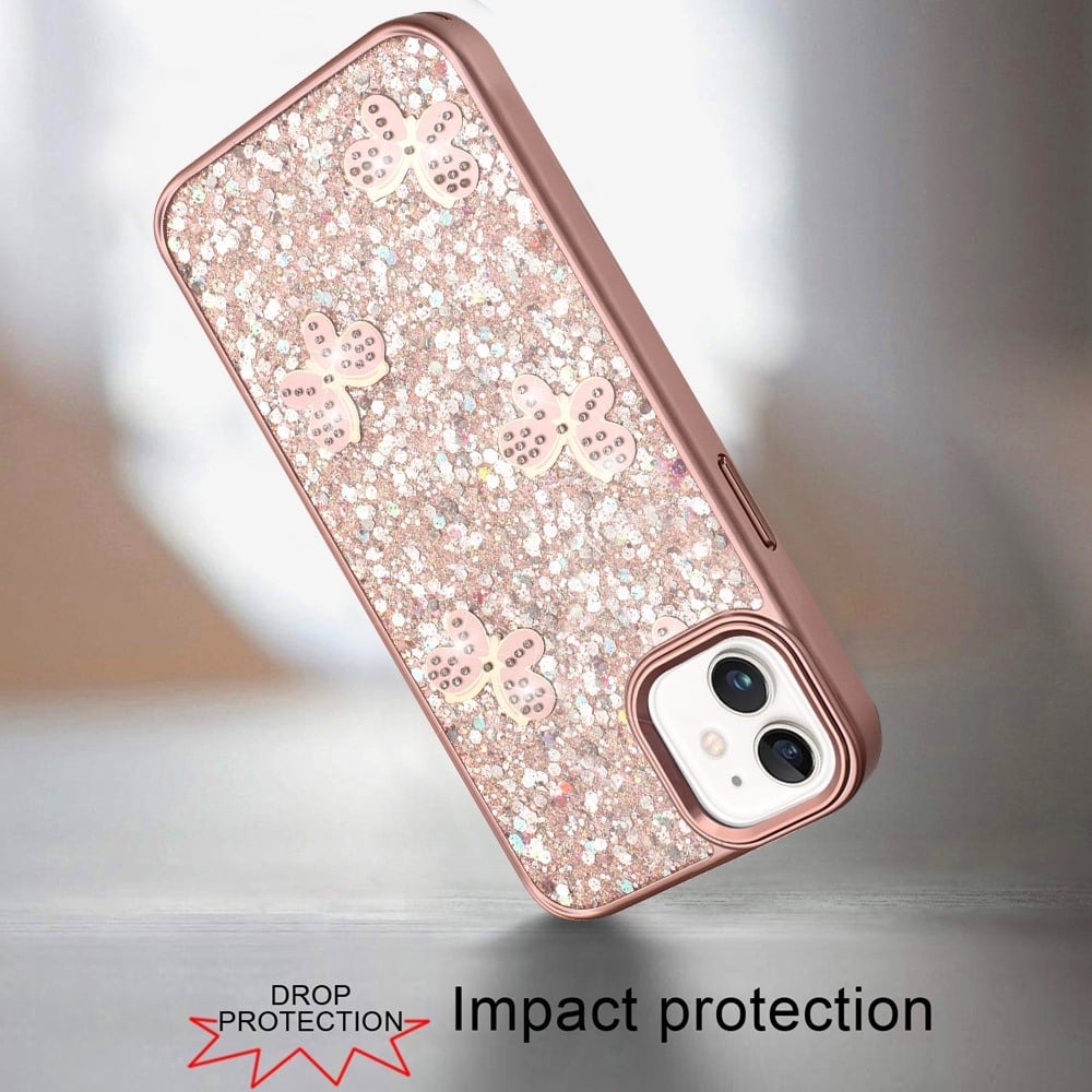 Phone Case for Apple iPhone 11 Cute Butterfly Diamond Glitter Metallic Hybrid Shockproof Shimmer Grip Stylish Protective Luxury Designer Cover Rose Gold