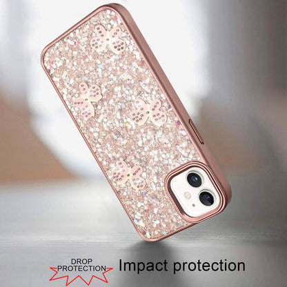 Phone Case for Apple iPhone 11 Cute Butterfly Diamond Glitter Metallic Hybrid Shockproof Shimmer Grip Stylish Protective Luxury Designer Cover Rose Gold