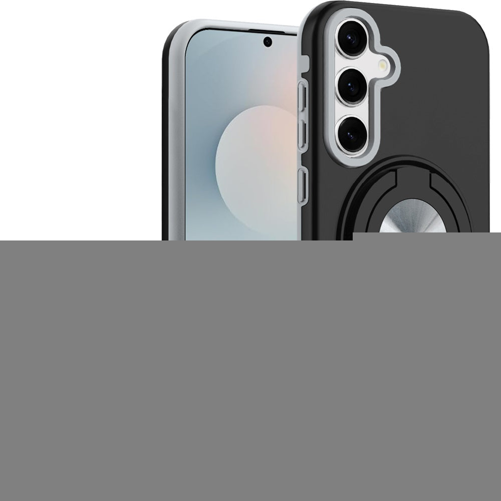 For Samsung Galaxy S25 FE, S25 Fan Edition Metal Matte Hybrid with Invisible Rotational Ring Stand, Car Mount Friendly, Military Grade Slim Fit Sturdy Case Cover Black