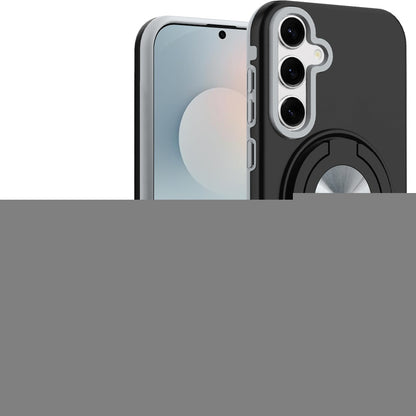 For Samsung Galaxy S25 FE, S25 Fan Edition Metal Matte Hybrid with Invisible Rotational Ring Stand, Car Mount Friendly, Military Grade Slim Fit Sturdy Case Cover Black