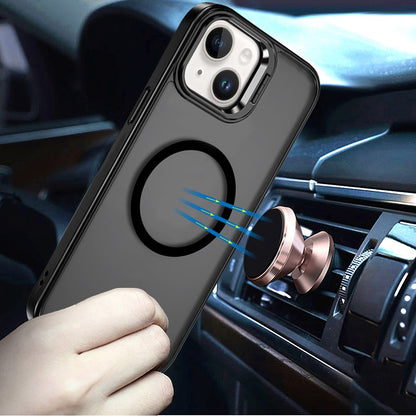 Phone Case for Apple iPhone 14/ iPhone 13 Metallic Magnetic Camera Stand Shockproof Hybrid Grip Camera Lens Protection Kickstand Rugged Durable Armor Cover Black