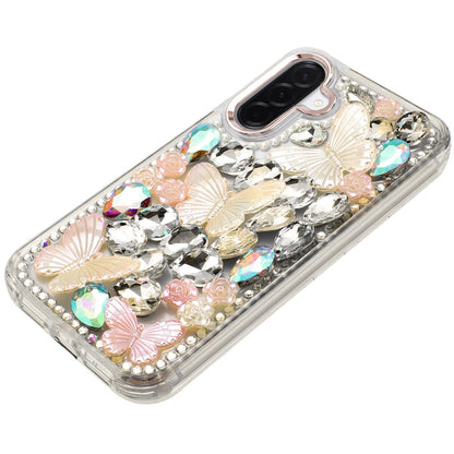 Phone Case for Samsung Galaxy A27 Luxury 3D Floral Butterfly Bling Rhinestone Glitter Shockproof Stylish Protective Hybrid Designer Metallic Cover