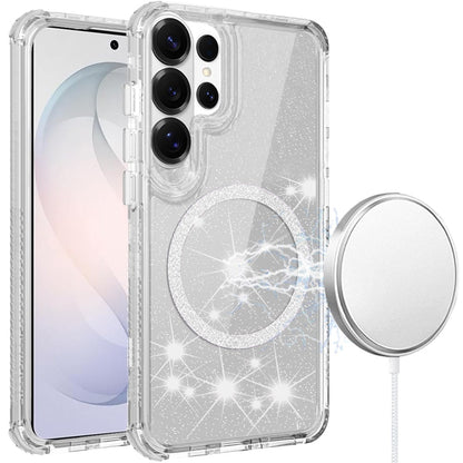 Phone Case for Samsung Galaxy S26 Ultra Magnetic Circle Glitter 3in1 Hybrid Shockproof Bling Protective Durable Crystal Clear Grip Slim Lightweight Cover