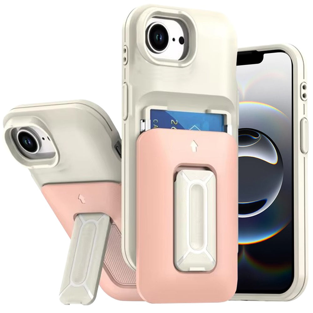 For Apple iPhone 17E /16E Wallet Case with 2- Credit Card Holder, Wrist Strap & Kickstand Hybrid Shockproof TPU Case Cover