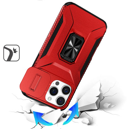 For Apple iPhone 13 Pro Max Case, Camera Cover with Magnetic Rotation Ring Stand, Military Grade Hybrid Hard TPU Shockproof Case Cover Red